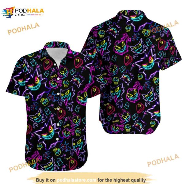 Gengar Ghost Pkm Hawaiian Shirt, Pokemon Button Up Shirt
