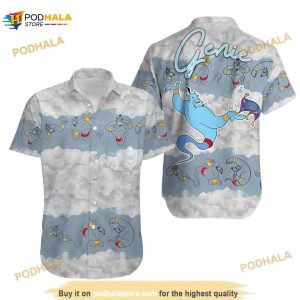 Genie Aladdin Floral Hawaiian Shirt, Beach Pattern Disney Button Down Shirt