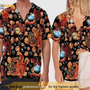 Geometric DnD Hawaiian Shirt, Dungeon and Dragon Hawaii Shirt, Dragons & Dices Pattern