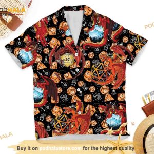 Geometric Dnd Hawaiian Shirt Dungeon And Dragon Hawaii Shirt Dragons Dices Pattern 3