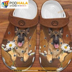 German Shepherd Puppy Daisy Flowers Leather Dog 3D Crocs