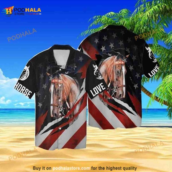 Gifts For Horse Lovers, Us Flag Hawaiian Shirt, Gifts For Horse Lovers