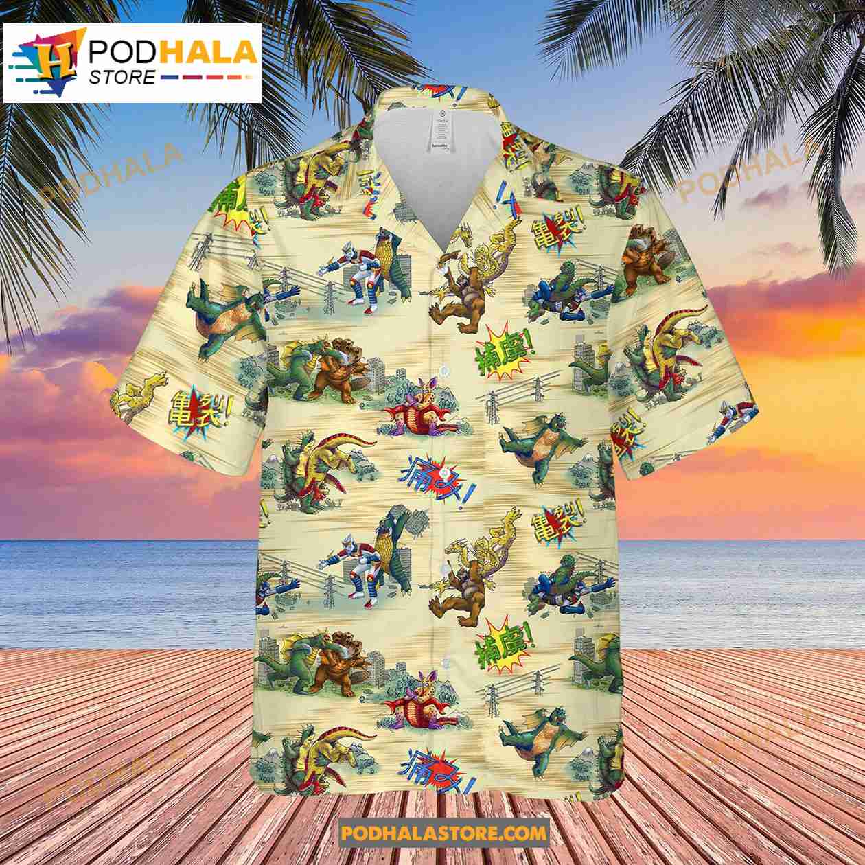 Godzilla King Of Monster Vintage Beach Button Down Tropical