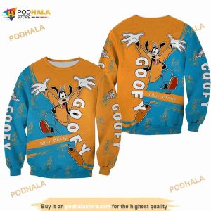 Goofy Dog Blue Orange Pattern Stripes Disney 3D Sweater