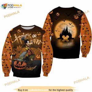 Goofy Dog Orange Halloween Trick Or Treat Disney 3D Sweater