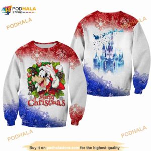 Goofy Dog Pattern Xmas White Blue 2023 Christmas Disney 3D Sweater