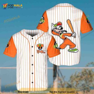 Goofy Dog The Catcher Disney Cartoon All Over Print Pinstripe 3D Baseball Jersey