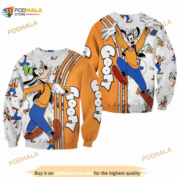 Goofy Orange Comic Book Patterns Disney 3D Sweater