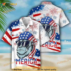 Gorila Merica Hawaiian Shirt, Usa Flag Pattern Hawaii Shirt, 4th Of July Shirt