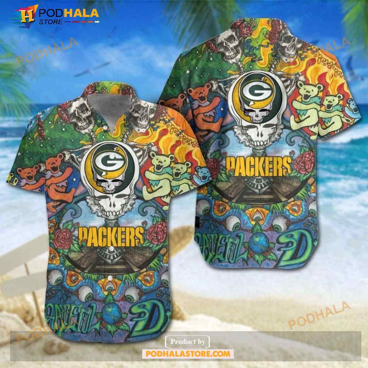 Green Bay Packers Grateful Dead NFL Gift For Fan Hawaiian Shirt Graphic -  Bring Your Ideas, Thoughts And Imaginations Into Reality Today