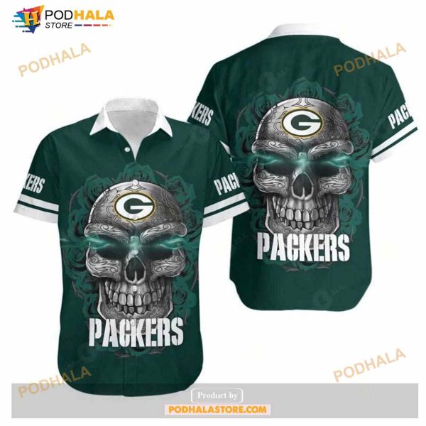 Green Bay Packers Sugar Skull NFL Gift For Fan Hawaiian Shirt Graphic Print