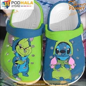 Green Grinch And Stitch Christmas 3D Crocs, Funny Crocs