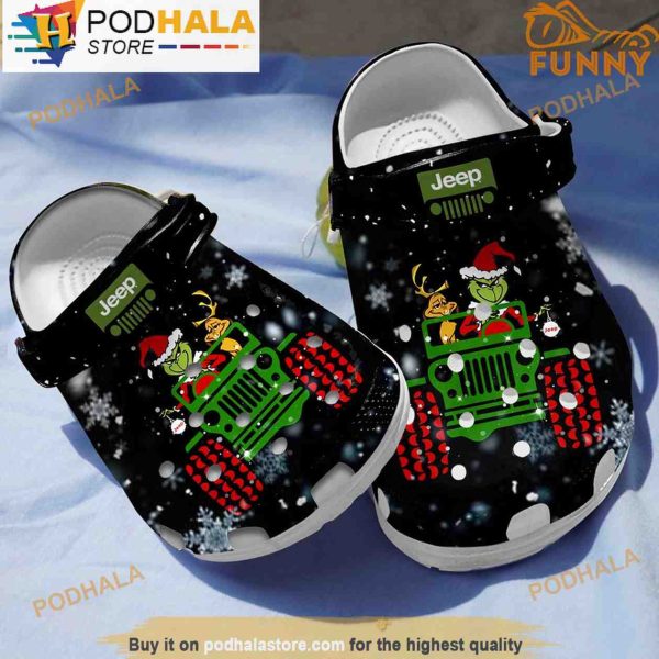 Green Grinch Jeep Christmas 3D Crocs, Funny Crocs