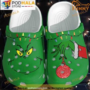 Grinch And Colorful Light Bulbs Christmas 3D Crocs, Funny Crocs