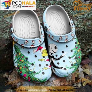 Grinch And Jack Skellington Christmas 3D Crocs, Funny Crocs