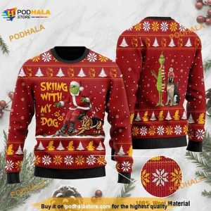 Grinch Skiing My German Shepherd Christmas Wool Ugly Knitted Christmas Sweater