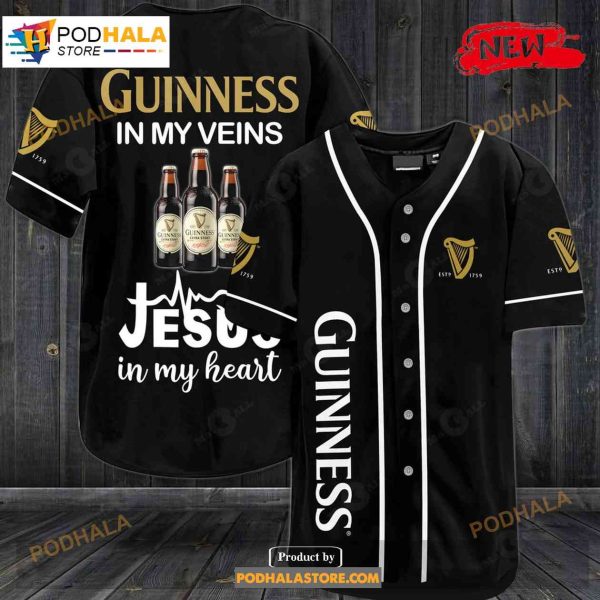 Guinness In My Veins Jesus In My Heart Black Baseball Jersey