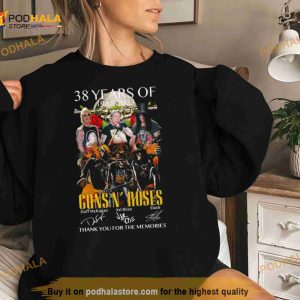 Guns N’ Roses 38 Years Of 1985 2023 Duff McKagan Axl Rose And Slash Thank You For The Memories Signatures Shirt