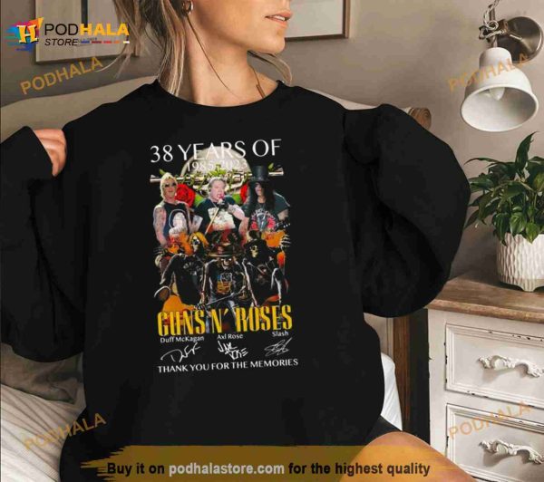 Guns N’ Roses 38 Years Of 1985 2023 Duff McKagan Axl Rose And Slash Thank You For The Memories Signatures Shirt