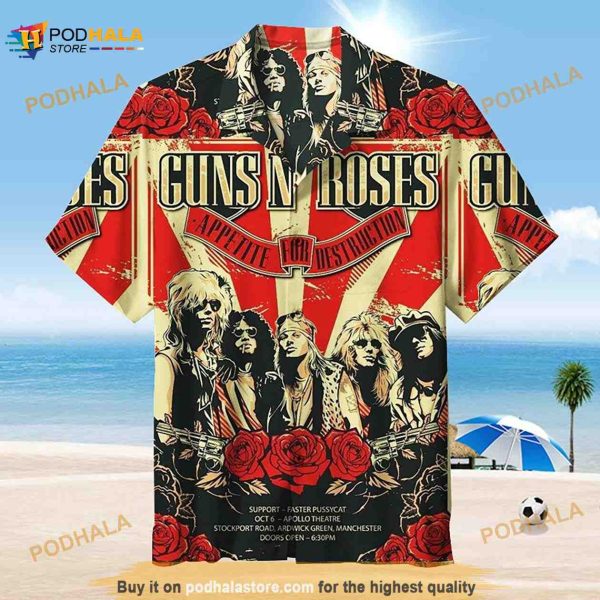 Guns N’ Roses 2023 Unisex Hawaiian Shirt, Vintage 90s Bootleg Style Hawaiian Shirt