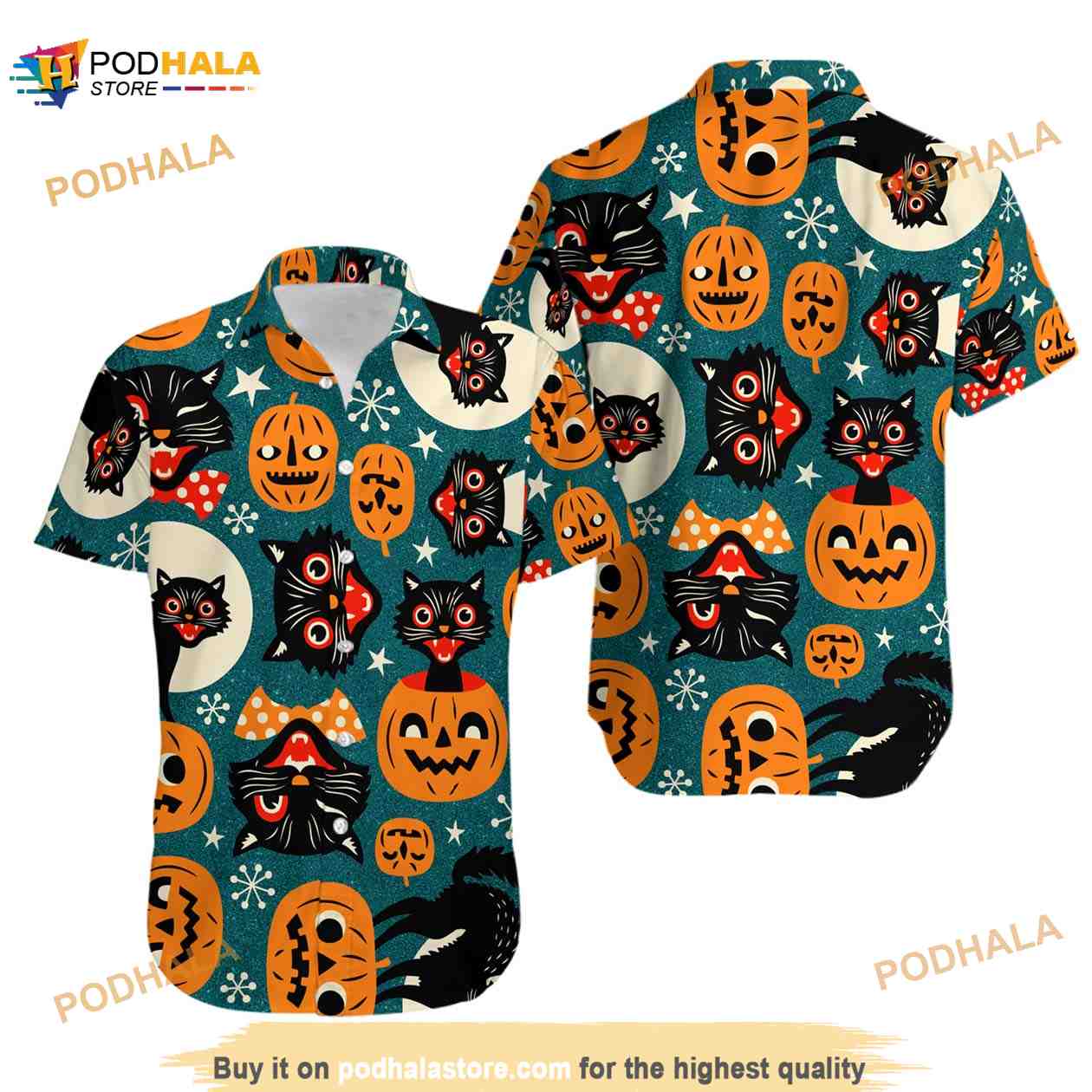 Halloween Black Cat And Pumpkin 3D Funny Hawaiian Shirt