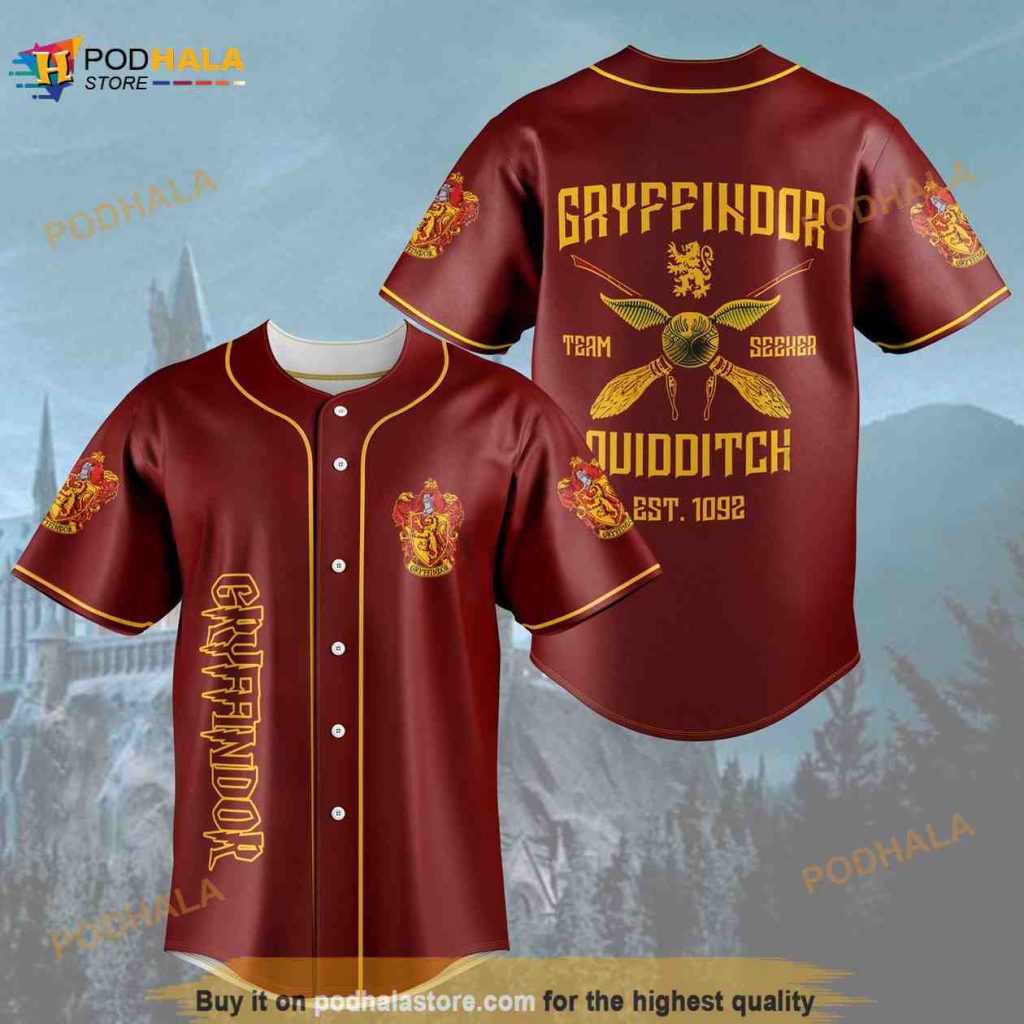 Harry Potter Gryffindor Quidditch 3D Baseball Jersey - Podhalastore