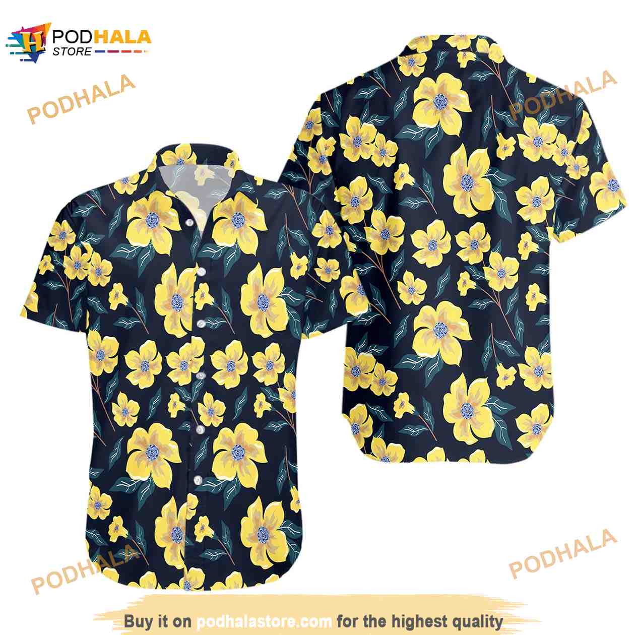 Hawaiian Style Yellow And Black Men's Hawaiian Shirt Hawaiian Style Yellow And Black Men's Hawaiian Shirt