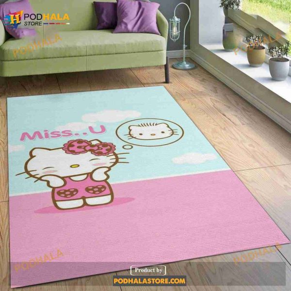 Hello Kitty Blue Area Rug Living Room Rug