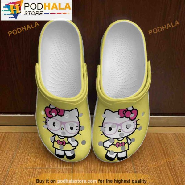 Hello Kitty X Pink Glasses So Cute Yellow 3D Crocs, Funny Crocs