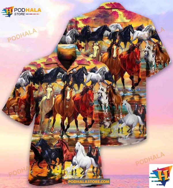 Herd Of Horses Running On The Water Hawaiian Shirt, Horse Lovers Gifts