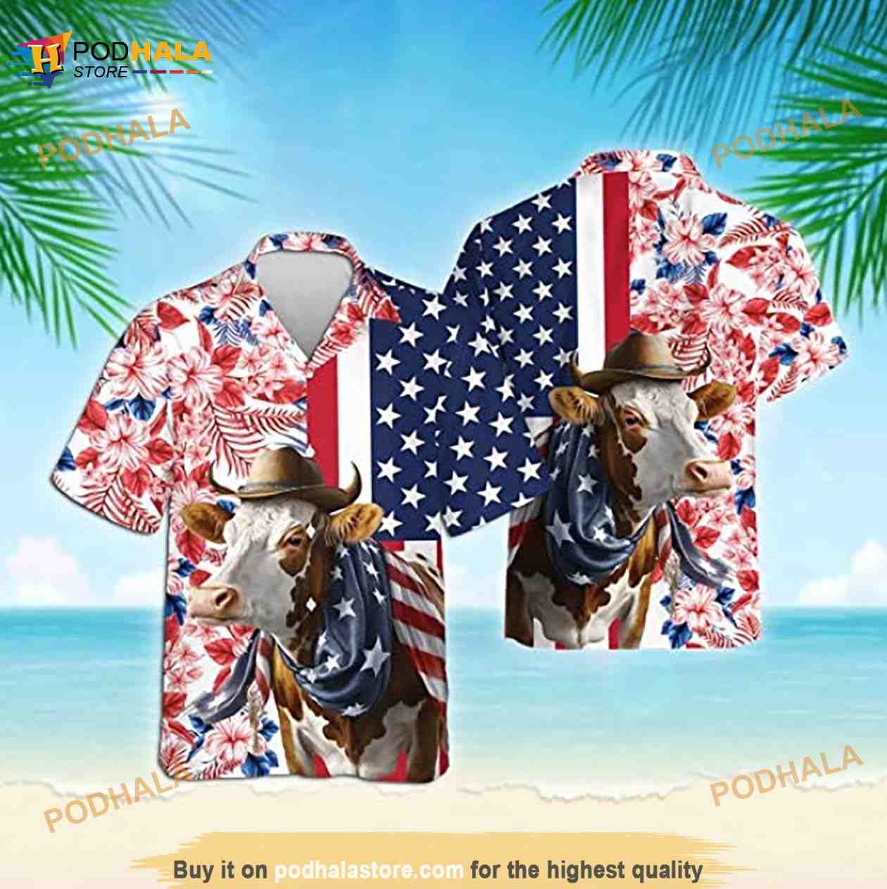 Hereford American Flag Funny Hawaiian Shirt, Independence Day Shirt For Cow Lover Hereford American Flag Funny Hawaiian Shirt, Independence Day Shirt For Cow Lover