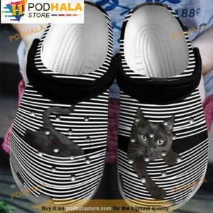 Horizontal Stripes Black Cat 3D Crocs, Funny Crocs