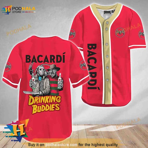 Horror Freddy Jason Drinking Buddies Bacardi Rum 3D Baseball Jersey