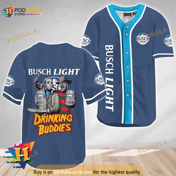 Horror Freddy Jason Drinking Buddies Busch Light 3D Baseball Jersey