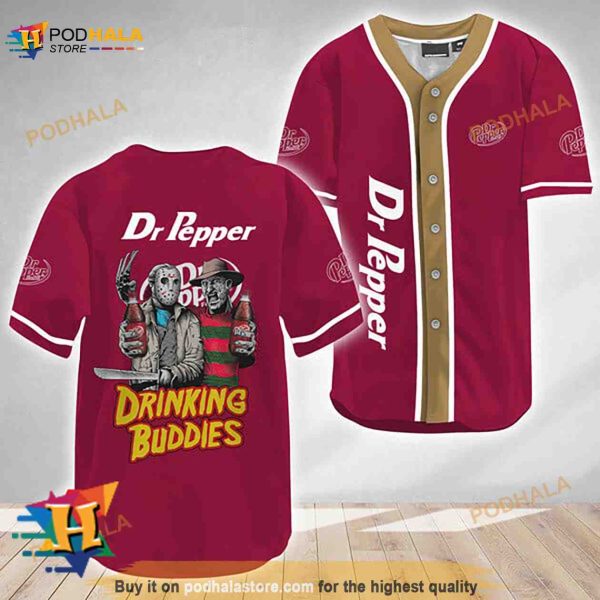 Horror Freddy Jason Drinking Buddies Dr Pepper 3D Baseball Jersey