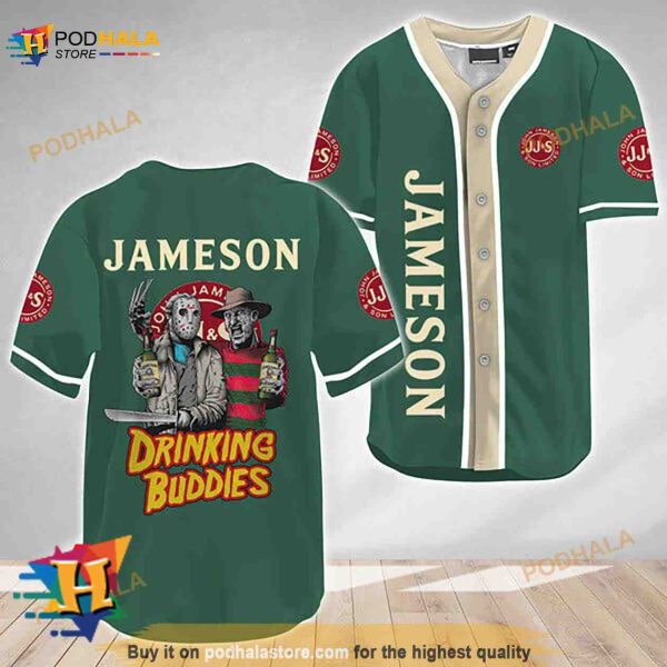 Horror Freddy Jason Drinking Buddies Jameson Whiskey 3D Baseball Jersey