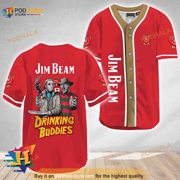 Horror Freddy Jason Drinking Buddies Jim Beam 3D Baseball Jersey