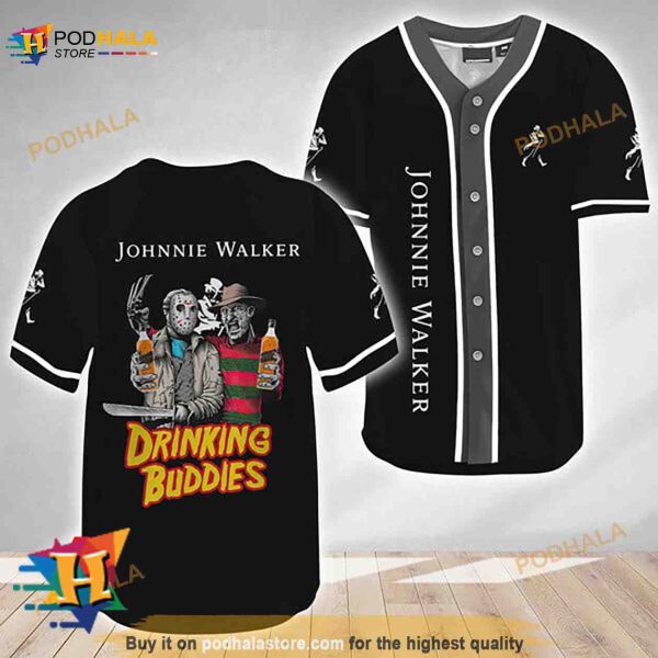 Horror Freddy Jason Drinking Buddies Johnnie Walker 3D Baseball Jersey