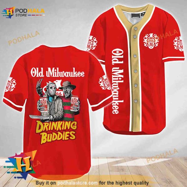 Horror Freddy Jason Drinking Buddies Old Milwaukee 3D Baseball Jersey