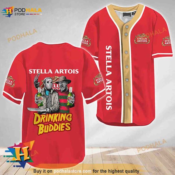 Horror Freddy Jason Drinking Buddies Stella Artois 3D Baseball Jersey