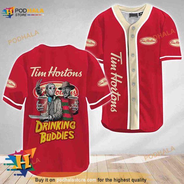 Horror Freddy Jason Drinking Buddies Tim Hortons 3D Baseball Jersey