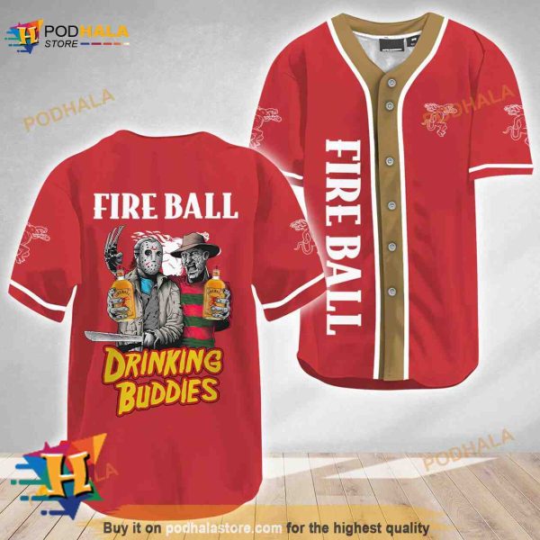 Horror Freddy and Jason Drinking Buddies Fireball 3D Baseball Jersey
