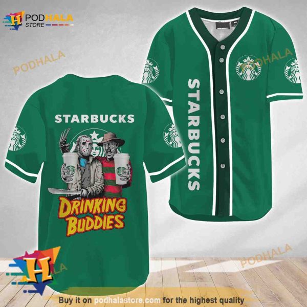 Horror Freddy and Jason Drinking Buddies Starbucks 3D Baseball Jersey