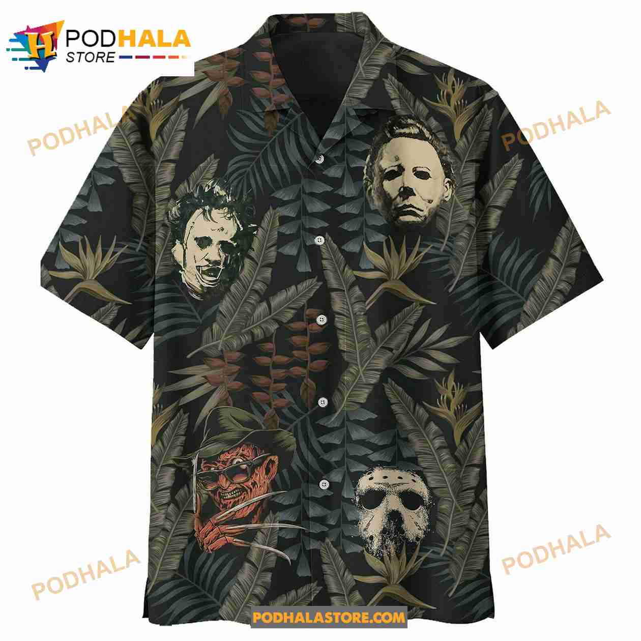 Horror Movie Characters Halloween Scary Tropical Button Hawaiian Shirt Horror Movie Characters Halloween Scary Tropical Button Hawaiian Shirt