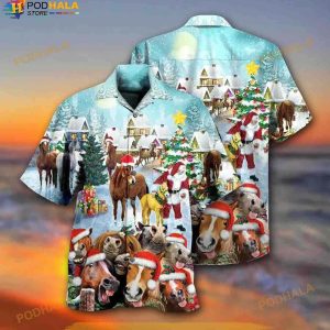 Horse And Santa Claus Merry Christmas Hawaiian Shirt, Horse Lovers Gift