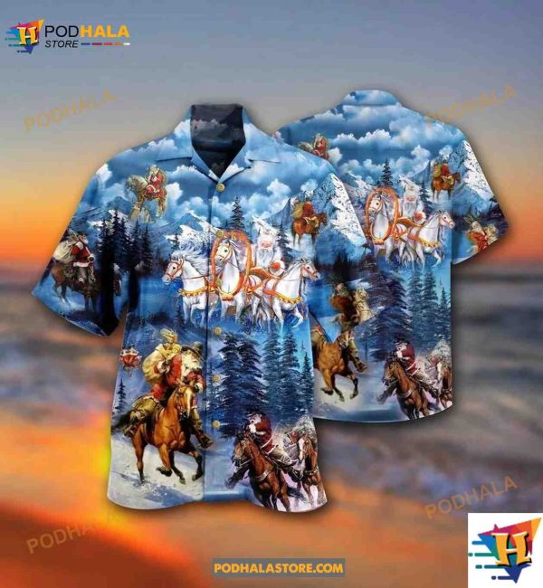 Horse And Santa Love Christmas Hawaiian Shirt, Gifts For Horse Lovers