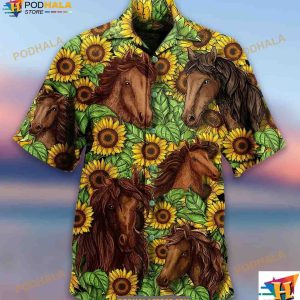 Horse And Sunflowers Amazing Hawaiian Shirt, Gifts For Horse Lovers