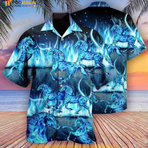 Horse Burning Blue Hawaiian Shirt, Horse Lovers Gifts
