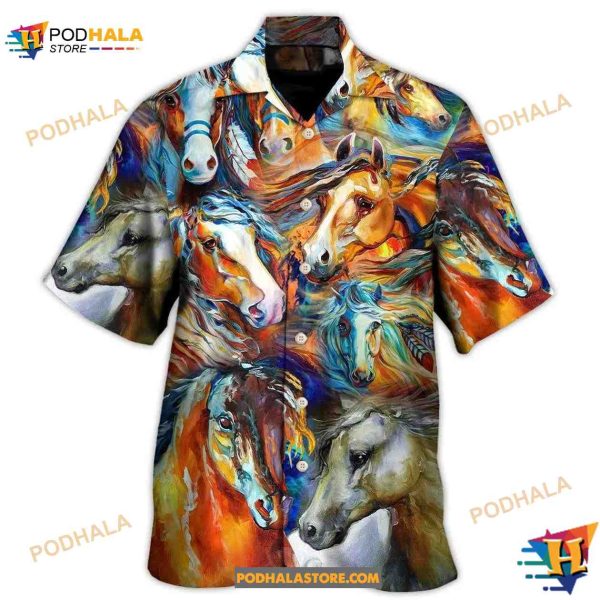 Horse Face Colorful Cool Art Style Hawaiian Shirt, Gifts For Horse Lovers