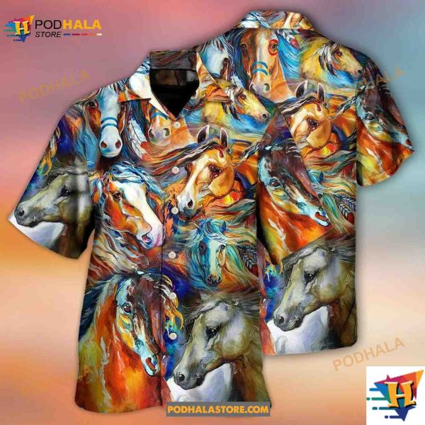 Horse Face Colorful Cool Art Style Hawaiian Shirt, Gifts For Horse Lovers